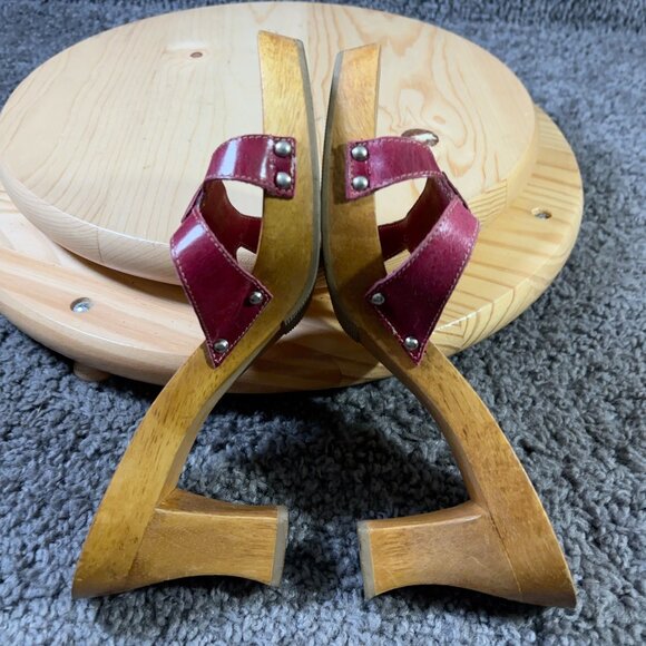 MIA Heels Women Sz 8 Wine Leather Wooden Block Heel Platform Shoe Made in Brazil - Picture 7 of 10